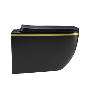 Vas WC suspendat Yuzu Tornado Black Matt & Gold, rimless cu capac softclose - Img 3