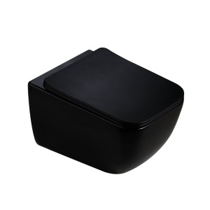 Vas WC suspendat Yuzu Tornado Black Matt, rimless cu capac softclose