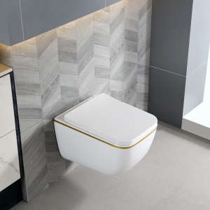 Vas WC suspendat Yuzu Tornado White & Gold, rimless cu capac softclose - Img 9