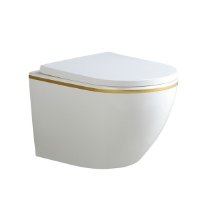Vase de toaleta suspendat Peak White&Gold, rimless cu capac softclose