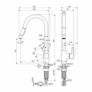 Baterie bucatarie cu dus extactibil Ideal Standard Gusto 233 argintiu Silver Storm 2 tipuri de jet - Img 2
