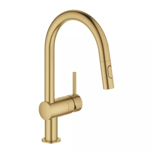 Baterie bucatarie cu dus extractibil Grohe Minta auriu periat Cool Sunrse