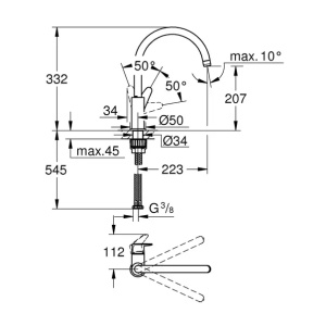 Baterie bucatarie Grohe Start Curve cu pipa pivotanta crom lucios - Img 3