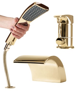 Baterie Cada REA RIVEN GOLD, Montaj Prindere Pe Cada 3 Gauri, Tip Cascada, 2 Functii De Curgere a Apei, Finisaj Auriu - Img 2