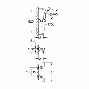 Baterie dus Grohe Precision Flow termostatata crom lucios cu set de dus - Img 2