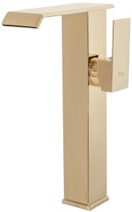 Baterie Lavoar Inalta REA KENT, Montaj Pe Blat, Capat Fix, Tip Cascada, Inaltime 28 Cm, Finisaj Auriu - Img 1