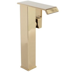 Baterie Lavoar Inalta REA KENT, Montaj Pe Blat, Capat Fix, Tip Cascada, Inaltime 28 Cm, Finisaj Auriu - Img 4