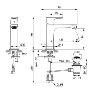 Baterie lavoar tip Grande Ideal Standard Connect Air auriu periat cu ventil metalic - Img 5