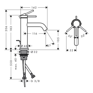 Baterie pentru lavoar Hansgrohe Tecturis S, monocomanda, crom lucios - Img 3