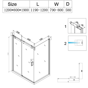 Cabina de dus BS15C Dreptunghiulara , Dimensiune 120x80cm, Culoare Negru - Img 15