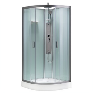 Cabina de dus cu hidromasaj crom periat si cadita alba Puerto-01A 80x 80 cm