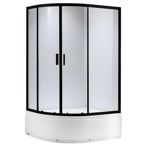 Cabina de dus din sticla securizata 5mm cu rame negre si cadita alba inclusa montaj stanga 115 x 85 cm