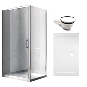 Cabina de dus dreptunghiulara crom, din sticla securizata cu cadita de dus alba slim KZ06D-ST03C 120 x 80 cm