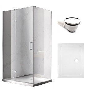 Cabina de dus dreptunghiulara cu cadita KZ02A ST03E crom 90 x 80 cm sticla 6 mm