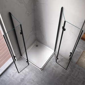 Cabina de dus dreptunghiulara cu rame negre si cadita de dus neagra KZ13A/ST04A 100x 90 cm - Img 12