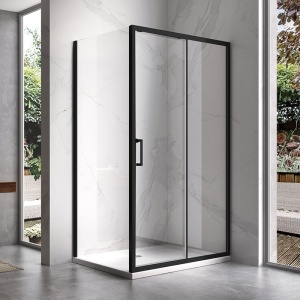 Cabina de dus dreptunghiulara cu rame negre sticla securizata si cadita alba de dus inclusa KZ104C/ST04C 120 x 90 cm - Img 5