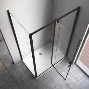 Cabina de dus dreptunghiulara din sticla securizata 6 mm cu rame negre KZ07C 120 x 90 cm - Img 8
