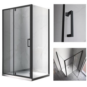 Cabina de dus dreptunghiulara din sticla securizata 6 mm cu rame negre KZ07C 120 x 90 cm - Img 18