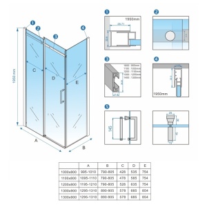 Cabina de dus dreptunghiulara din sticla securizata 8 mm si rame negre KZ22E 140 x 90 cm - Img 10