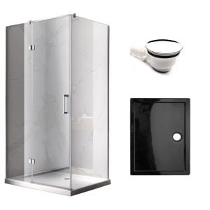 Cabina de dus dreptunghiulara din sticla securizata cu rame cromate si usi batante cu cadita neagras inclusa KZ03A/ST04A 100 x 90 cm