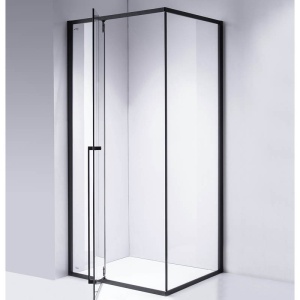 Cabina de dus dreptunghiulara din sticla securizata rame negre BS12D 90x80 cm - Img 4