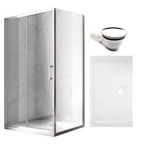Cabina de dus dreptunghiulara dins ticla securizata cu rame cromata si cadita alba inclusa KZ103C-ST03C 120 x 80 cm