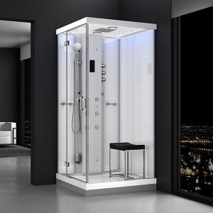 Cabina de dus MUE-H1000-12L montaj stanga, alba cu hidromasaj si sauna cu aburi 100 x 100 x 217 cm