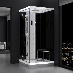 Cabina de dus MUE-H1000-22L cu montaj stanga, neagra, cu hidromasaj si sauna cu aburi 100 x 100 x 217 cm