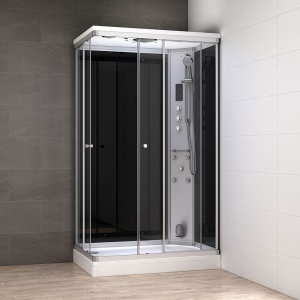 Cabină de dus neagra cu hidromasaj și saună cu aburi MUE-AR1280-2R, 120 x 80 x 217 cm - Img 2
