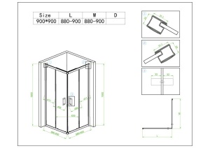 Cabina de dus patrata cu rame albe si cadita alba antialunecare KZ93B-SXL02B 90 x 90 cm - Img 23