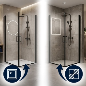 Cabina de dus patrata de colt KZ29 negru mat 80 x 80 cm sticla 6 mm - Img 18
