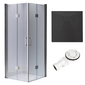Cabina de dus patrata din sticla securizata cu cadita neagra KZ1290B-RIKO 90 x 90 cm