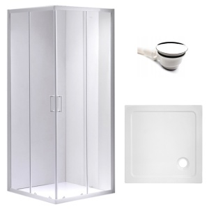 Cabina de dus patrata din sticla securizata cu rame albe si cadita alba slim KZ93A/ST02A 80 x 80 cm