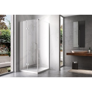 Cabina de dus patrata dins ticla securizata cu rame cromate si cadita alba slim KZ01B-ST02A 80 x 80 cm - Img 4
