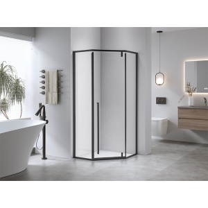Cabina de dus pentagonala cu rame negre sticla securizata si cadita neagra BS07A/SXL07A 80 x 80 cm - Img 4