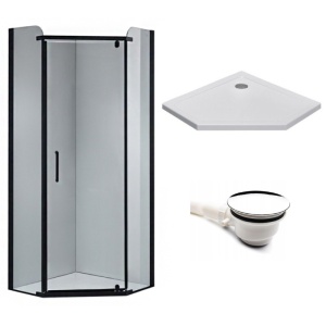 Cabina de dus pentagonala din sticla securizata 6mm si cadita de dus alba slim KZ91A-ST07A 80 x 80 cm - Img 12