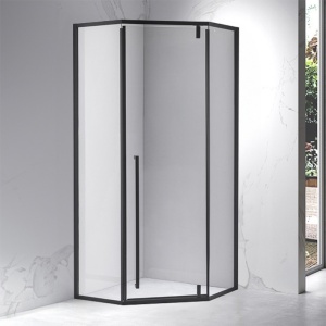 Cabina de dus pentagonala din sticla securizata si rame negre cu cadita alba slim BS07A-ST07A 80 x 80 cm - Img 2