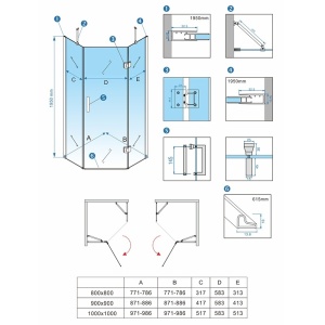 Cabina de dus Pentagonala KZ10B, Design Modern 90x90cm, Culoare Negru - Img 14