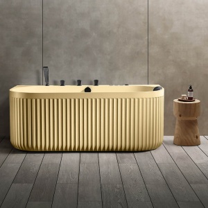 Cada de baie cu hidromasaj cu montaj la perete si caneluri cappuccino PRO 170 x 85 x 65 cm - Img 2
