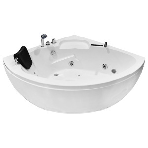 Cada de baie cu hidromasaj de colt MO-0313, 135 x 135 x 53 cm, cromoterapie si radio, alba