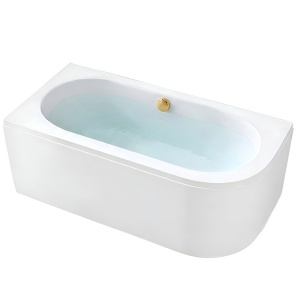 Cada de baie cu masca si montaj stanga, EBI 140x75 cm alba cu preaplin si ventil auriu - Img 1