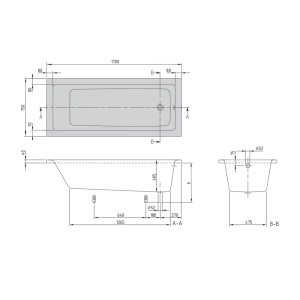 Cada de baie dreptunghiulara Villeroy&Boch Targa Plus Solo alb alpin 170x75 cm - Img 2
