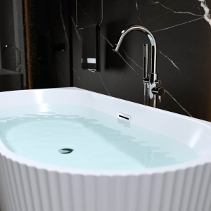 Cada de baie freestanding back-to-wall Premium 160 x 75 cm, alb lucios cu caneluri - Img 6