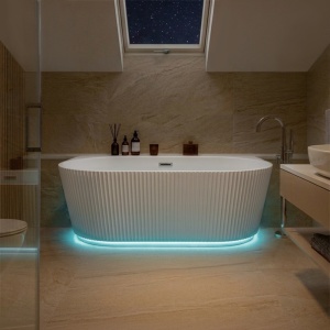 Cada de baie freestanding canelata, montaj universal, Carlo 517D 170 x 75 cm, alba cu ventil cromat - Img 8