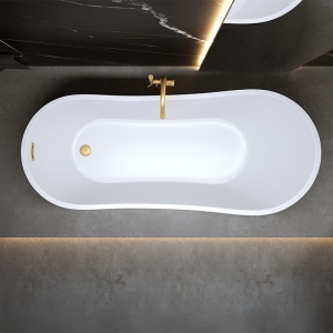 Cada de baie freestanding Forte 520B, acril alb si accesorii auriu periat – 160 x 75 cm - Img 5