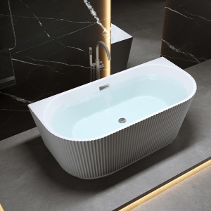 Cada de baie freestanding, montaj la perete Carlo2 alb cu preaplin si ventil otel periat - 170 x 75 cm - Img 10