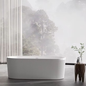 Cada de baie freestanding ovala cu caneluri MO-1020DR, 170 x 80 cm, alb lucios - Img 7
