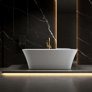 Cada de baie freestanding ovala Viana 511B alb cu ventil aur periat 160 x 75 cm - Img 3