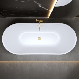 Cada de baie freestanding Rica 513A – 150 x 75 cm, alba cu ventil auriu periat - Img 4