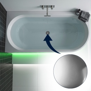 Cada de baie striata, montaj stanga, Rio 504C 160 x 75 cm, alb lucios, ventil cromat si fanta LED - Img 8